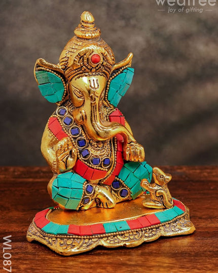 White Metal Gold Finish Ganesh With Mouse Small - Wl0879