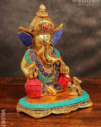 White Metal Gold Finish Ganesh With Mouse Small - Wl0879