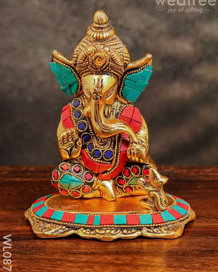 White Metal Gold Finish Ganesh With Mouse Small - Wl0879