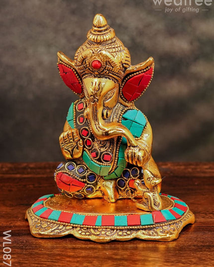 White Metal Gold Finish Ganesh With Mouse Small - Wl0879