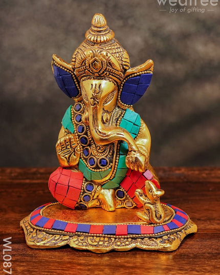 White Metal Gold Finish Ganesh With Mouse Small - Wl0879