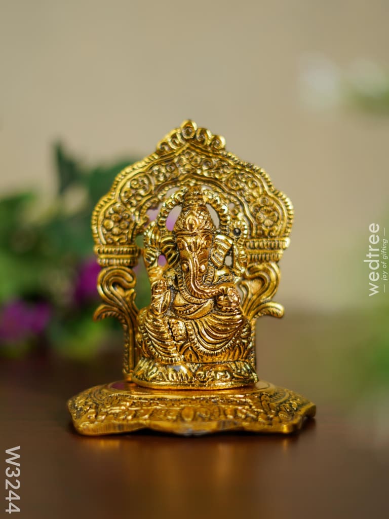 White Metal Gold Finish Ganesha - W3244 Divine Figurines