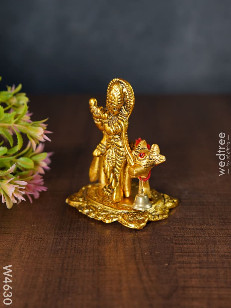 White Metal Gold Finish Krishna With Cow - W4630 Divine Figurines