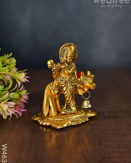 White Metal Gold Finish Krishna With Cow - W4630 Divine Figurines