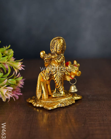 White Metal Gold Finish Krishna With Cow - W4630 Divine Figurines