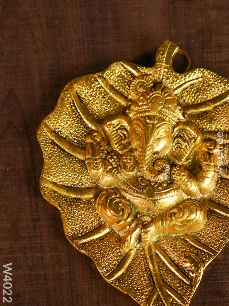 White Metal Gold Oxidised Leaf Ganesha Hanging - W4022 Divine Figurines