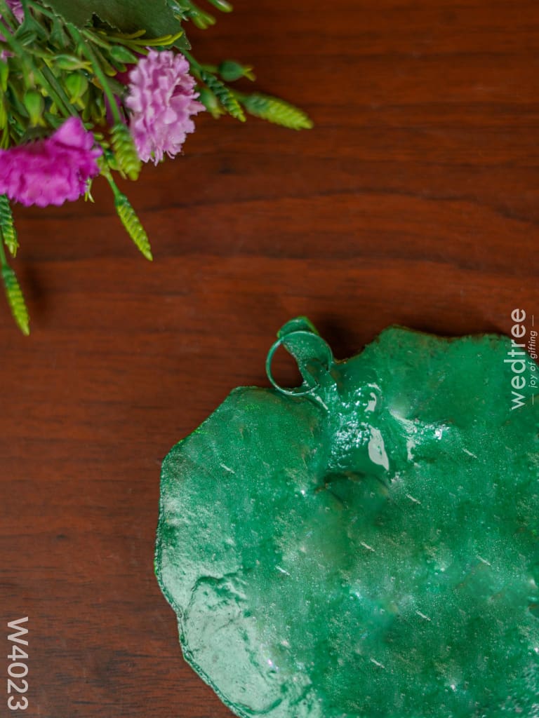 White Metal Green Leaf Ganesha Hanging - W4023 Divine Figurines
