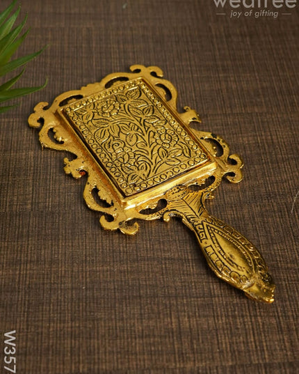 White Metal Hand Mirror With Gold Finish Medium - W3574 Mirrors Return Gifts