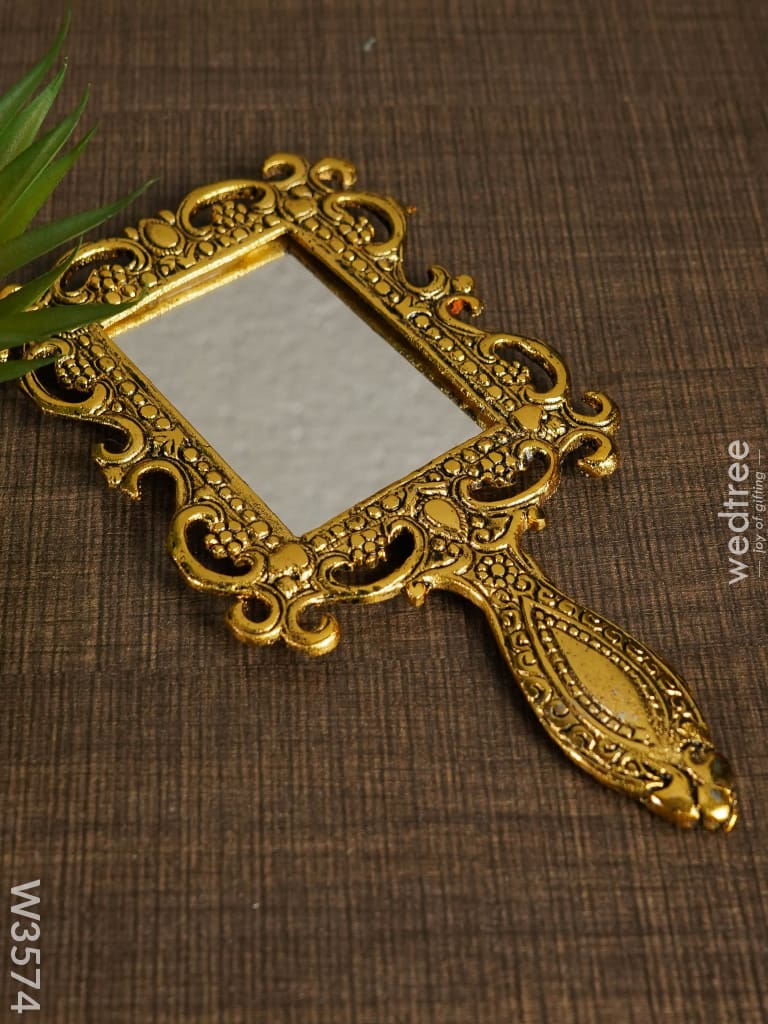 White Metal Hand Mirror With Gold Finish Medium - W3574 Mirrors Return Gifts