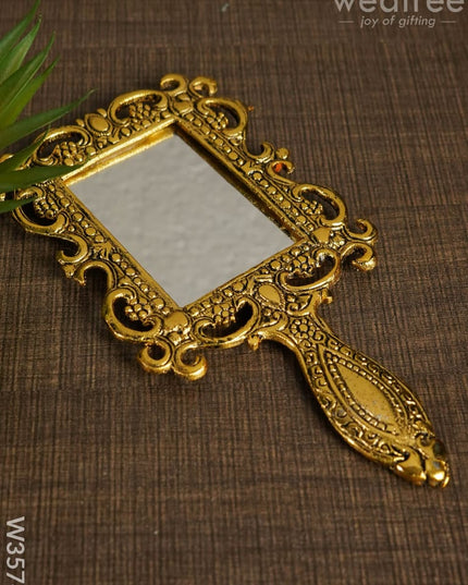 White Metal Hand Mirror With Gold Finish Medium - W3574 Mirrors Return Gifts