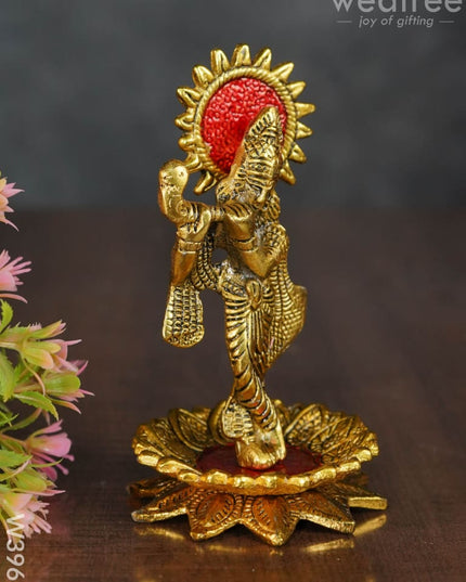 White Metal Krishna On Lotus Gold Finish - W3967 Divine Figurines