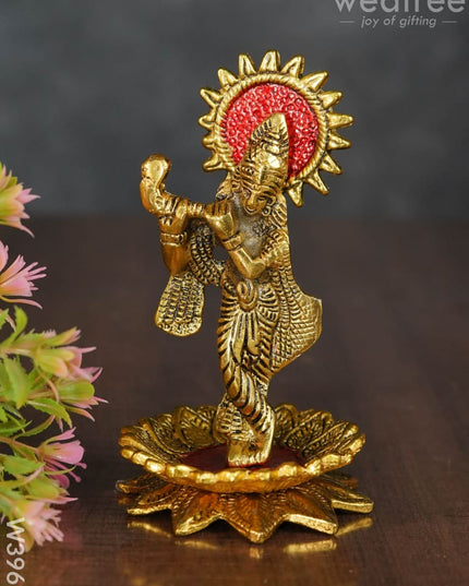 White Metal Krishna On Lotus Gold Finish - W3967 Divine Figurines