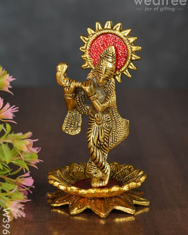 White Metal Krishna On Lotus Gold Finish - W3967 Divine Figurines