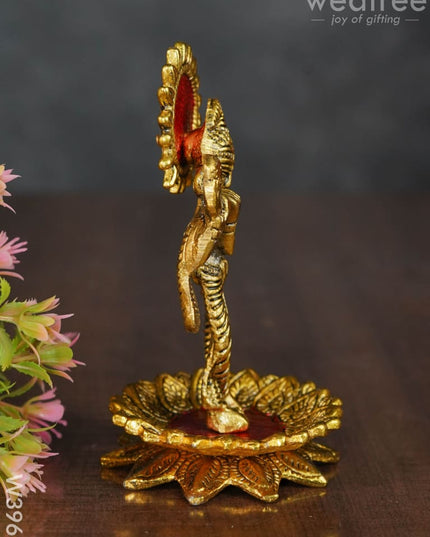 White Metal Krishna On Lotus Gold Finish - W3967 Divine Figurines