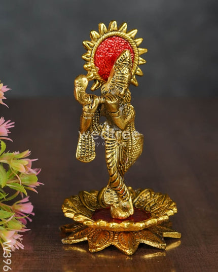 White Metal Krishna On Lotus Gold Finish - W3967 Divine Figurines