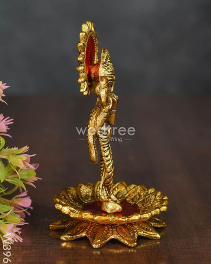 White Metal Krishna On Lotus Gold Finish - W3967 Divine Figurines
