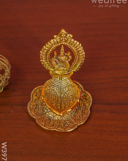 White Metal Lakshmi Hand Diya With Gold Finish - W3975 Diyas