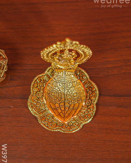 White Metal Lakshmi Hand Diya With Gold Finish - W3975 Diyas