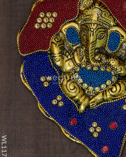 White Metal Leaf Ganesha With Colourful Beads - Large Wl1177