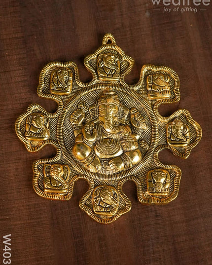 White Metal Nav Ganesh Gold Oxidised Finish - W4039 Metal