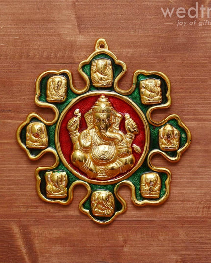White Metal Nav Ganesha With Minakari Enamel Gold Finish- W3970 Home Decors