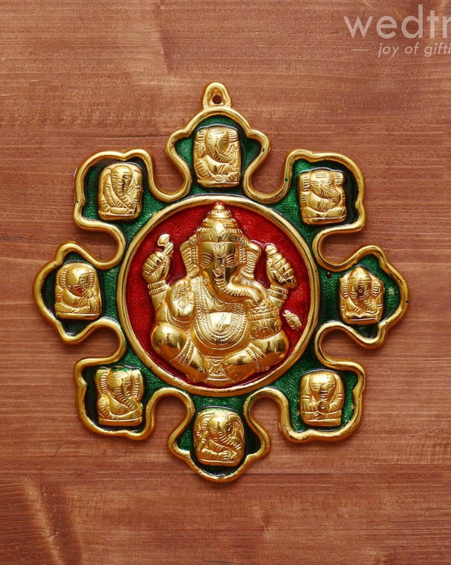 White Metal Nav Ganesha With Minakari Enamel Gold Finish- W3970 Home Decors