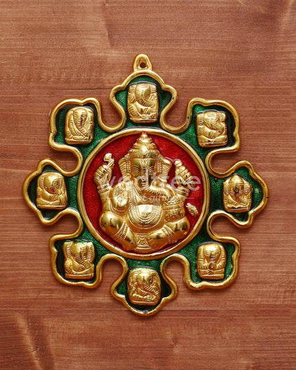 White Metal Nav Ganesha With Minakari Enamel Gold Finish- W3970 Home Decors