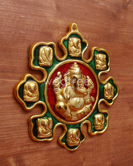 White Metal Nav Ganesha With Minakari Enamel Gold Finish- W3970 Home Decors