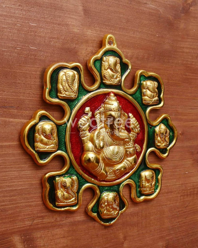 White Metal Nav Ganesha With Minakari Enamel Gold Finish- W3970 Home Decors