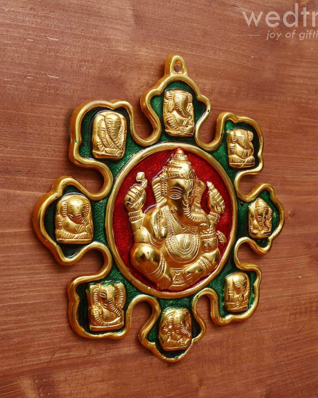 White Metal Nav Ganesha With Minakari Enamel Gold Finish- W3970 Home Decors