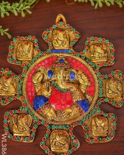 White Metal Navaganesha Wall Hanging With Multi-Colour Stone Work - Wl3867