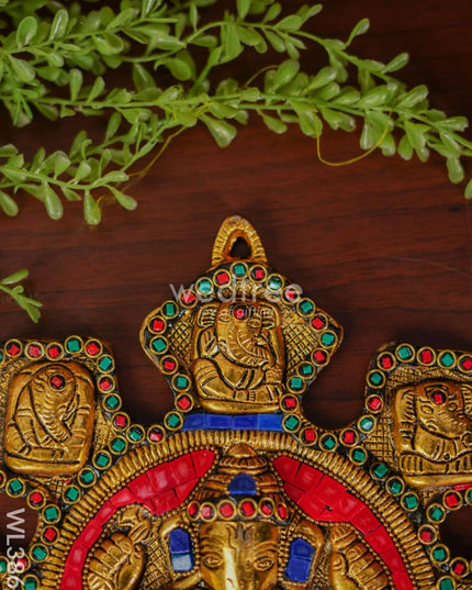 White Metal Navaganesha Wall Hanging With Multi-Colour Stone Work - Wl3867