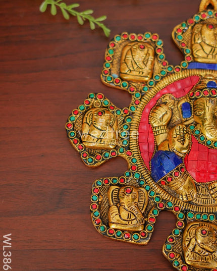 White Metal Navaganesha Wall Hanging With Multi-Colour Stone Work - Wl3867