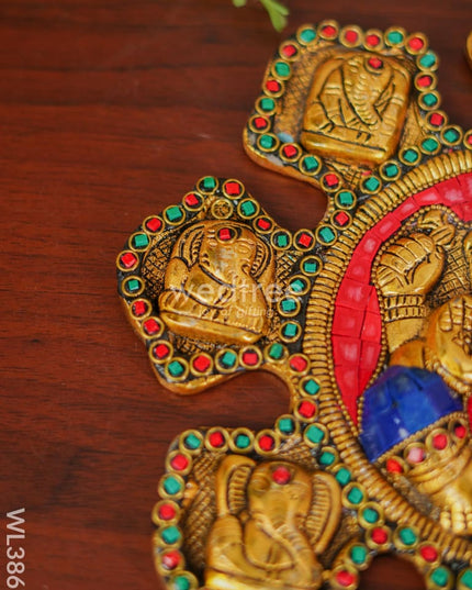 White Metal Navaganesha Wall Hanging With Multi-Colour Stone Work - Wl3867