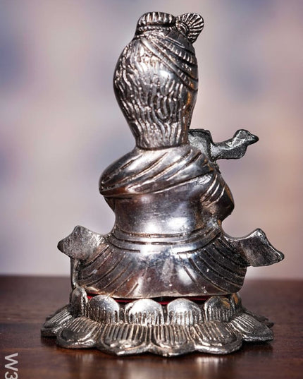 White Metal Oxidised Bal Krishna On Lotus - W3228 Metal