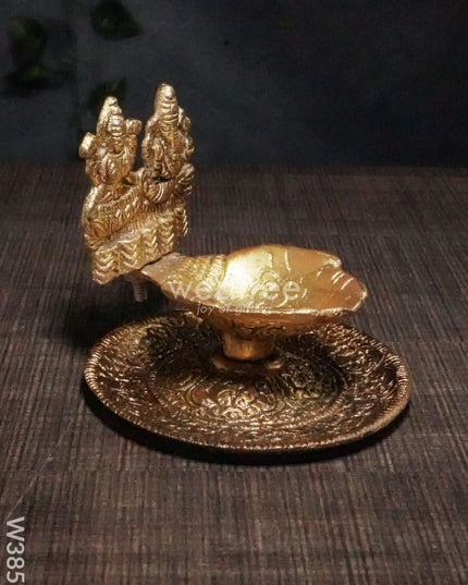 White Metal Oxidised Lakshmi Ganesh Hand Diya Gold Finish - W3858 Diyas