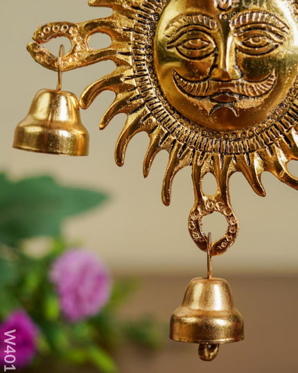 White Metal Suraj With Bell Gold Oxidised Finish - W4012 Divine Figurines