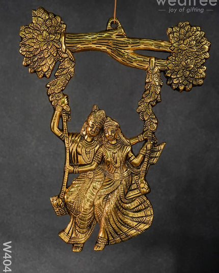 White Metal Wall Hanging Radha Krishna On Swing Under Tree - W4040 Metal