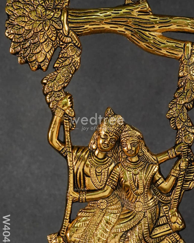White Metal Wall Hanging Radha Krishna On Swing Under Tree - W4040 Metal