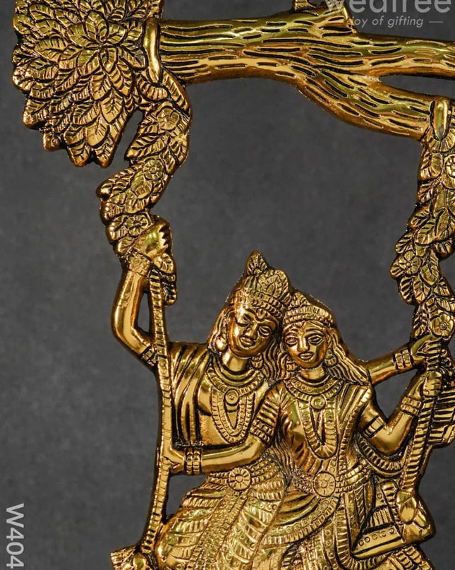 White Metal Wall Hanging Radha Krishna On Swing Under Tree - W4040 Metal