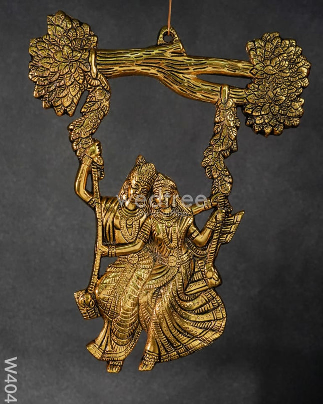 White Metal Wall Hanging Radha Krishna On Swing Under Tree - W4040 Metal