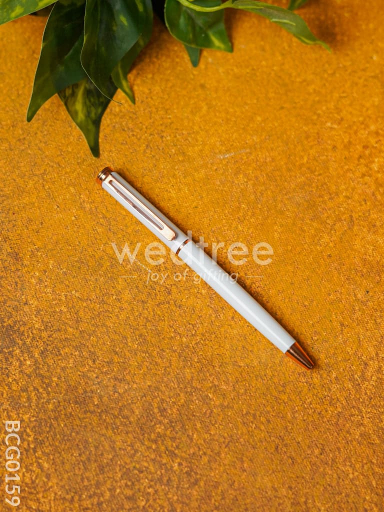White With Silver Finish - Roller Ball Point Pen Bcg0159 Office Utility