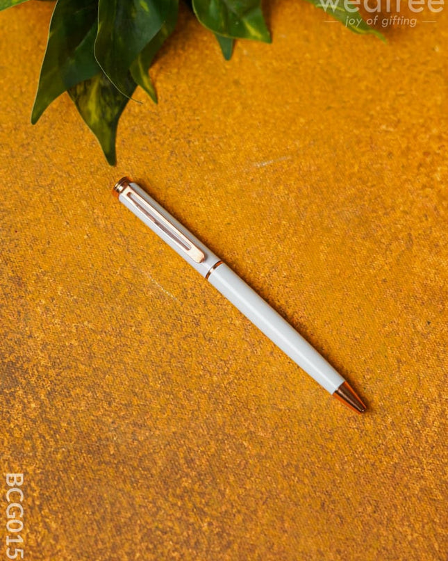 White With Silver Finish - Roller Ball Point Pen Bcg0159 Office Utility