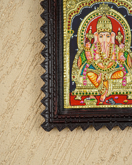 Tanjore Painting (Chettinad Frame) - Ganesha - Flat (Gold Foil) - 8x6 inch - WL2019