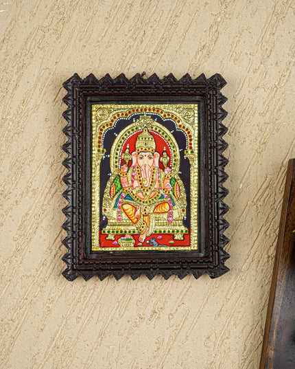 Tanjore Painting (Chettinad Frame) - Ganesha - Flat (Gold Foil) - 8x6 inch - WL2019