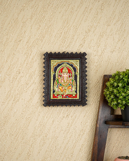 Tanjore Painting (Chettinad Frame) - Ganesha - Flat (Gold Foil) - 8x6 inch - WL2019