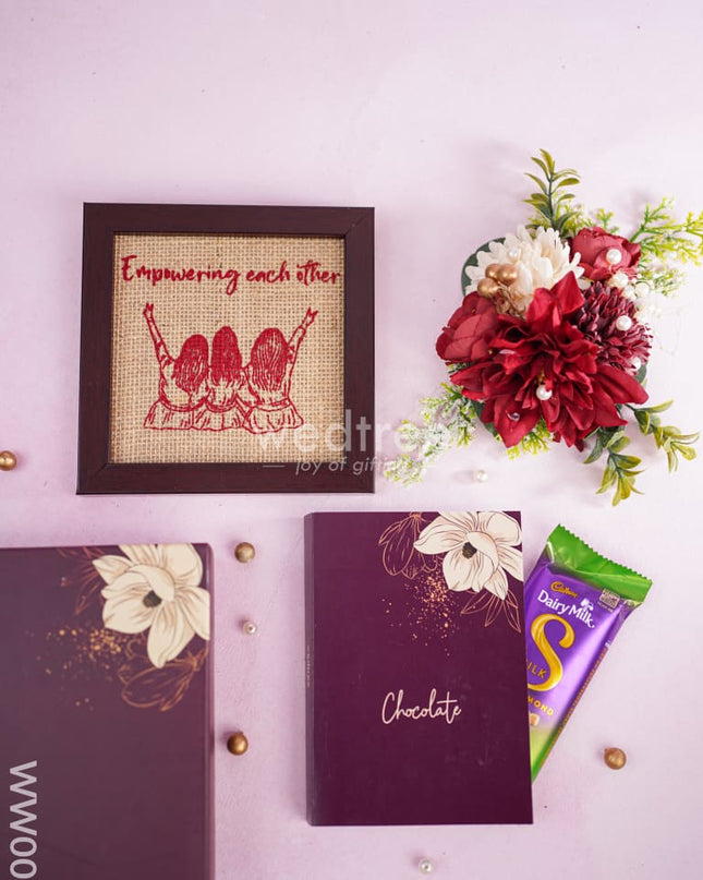 Womens Day Gift Hamper Box with Chocolate Card & Jute Frame - WW001 Hampers