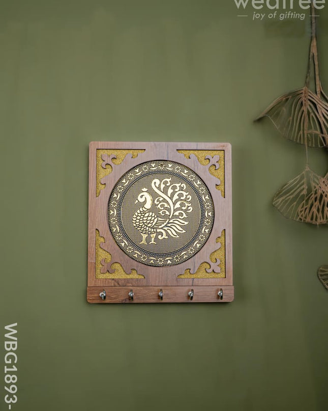Wooden Annapakshi Key Hanger - 8x7 inch - WBG1893-1 - Oxidised Key Hangers RG