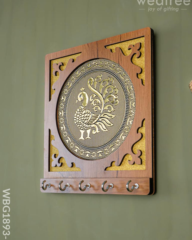 Wooden Annapakshi Key Hanger - 8x7 inch - WBG1893-1 - Oxidised Key Hangers RG