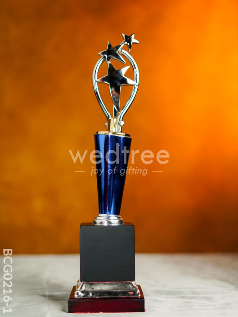Wooden Blue Trophy With 3 Stars - Bcg0216 13 Inch Branding